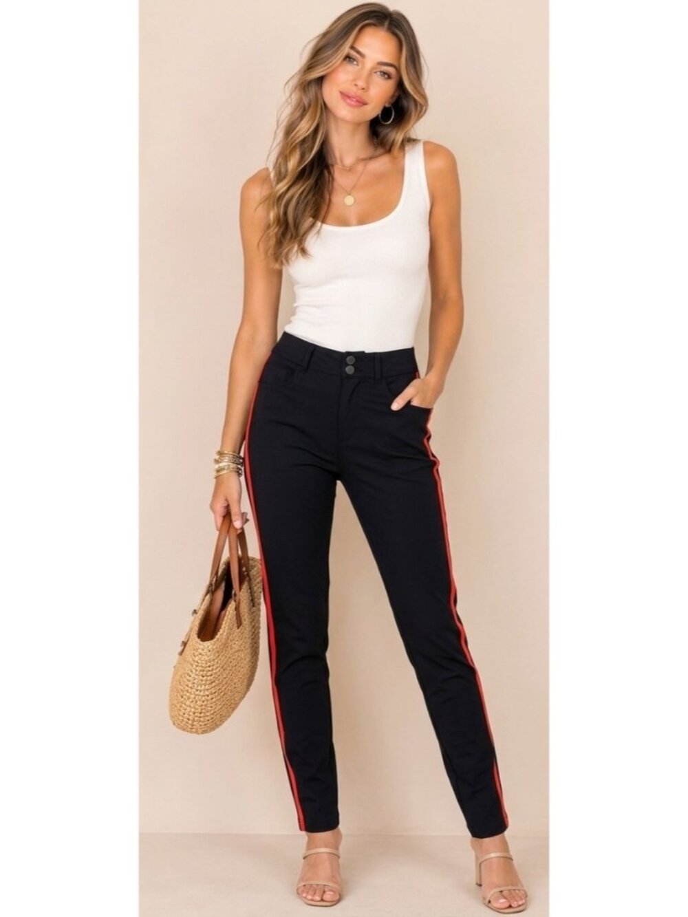 New Anatomie Luisa Black Red Stripe Travel Skinny Jeans Pants